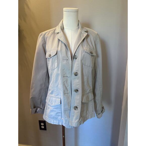 Eddie Bauer Womens Jacket Tan size 10 Button Down 100% Cotton - Picture 2 of 10